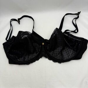 Cacique Black Lace Mesh Underwire Bra Sz 42D Sheer Unlined Lingerie